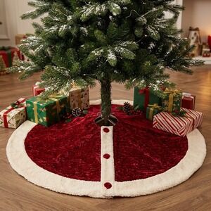 Christmas Tree Skirt, Plush, Velvety, Santa Suit, Hook and Loop Close, 48" Dia